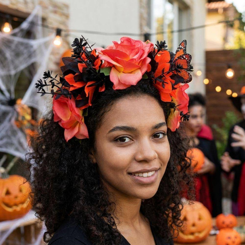 Gothic Halloween Rose Flower Crown Realistic Dark Rose Headpiece Floral Crown Head Hoop  Costume cm black