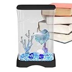 Betta Aquarium Tank, 4K HD Desk Fish Tank, Fish Bowl Small Aquarium Ornamental, Aquarium Starter with LED Light, Transparent Small Betta Fish Tank, Easy To Use, Portable for Home Offices