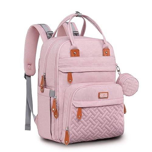 BabbleRoo Baby-skötväska/ryggsäck, skötryggsäck, vardagsskötväskor, multifunktionell babyväska med stor kapacitet, reseryggsäck med skötdyna och napphållare (rosa)