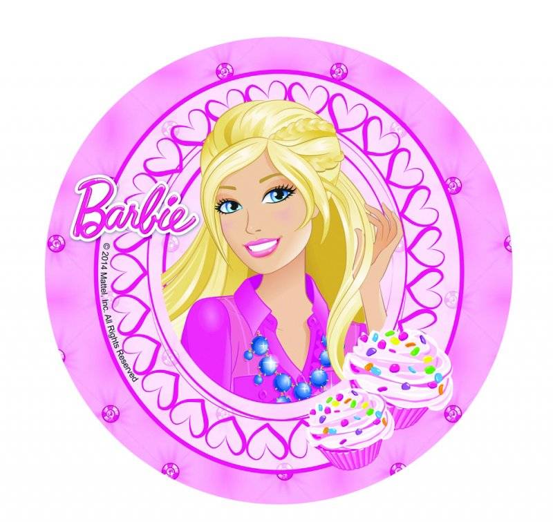 Tårtbild / oblat Barbie med söta cupcakes