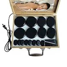 Black Basalt Hot Stones massageset med bambuvärmefodral – 8/12/16/18 st kit för hem spa avkoppling