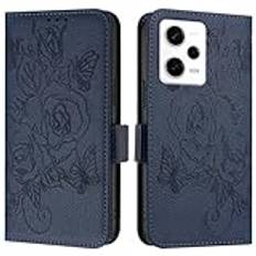 JZ Note 12 Pro 5G Konstläder Flip Cover Plånbok Fall [Rose][Wrist & Shoulder Strap][Card Holder][Kickstand] För Redmi Note 12 Pro 5G / Poco X5 Pro Case - Blue