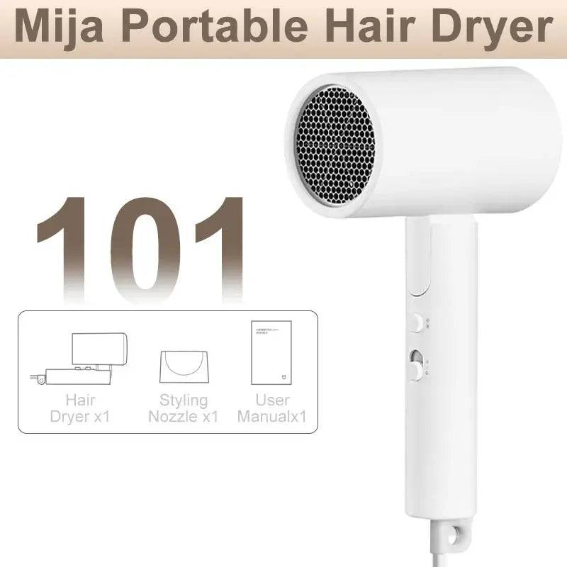 XIAOMI MIJIA Portable Anion Hair Dryer H101 Quick Dry Professinal Foldable 1600W 50 Million Negative Lons Home Travel Hair Care - White / EU / CHINA