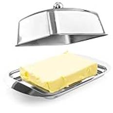 COM-FOUR® smörfat i rostfritt stål - stor smörfat i rostfritt stål - smörfat med lock och handtag - diskmaskinsäker smörbehållare med knopp - smörbehållare (Rostfritt stål - med vred)