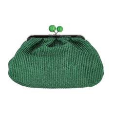 Weekend Max Mara, Taske, Dame, Grøn, ONE SIZE, Uld, Syntetisk Raffia Basket Weave Clutch