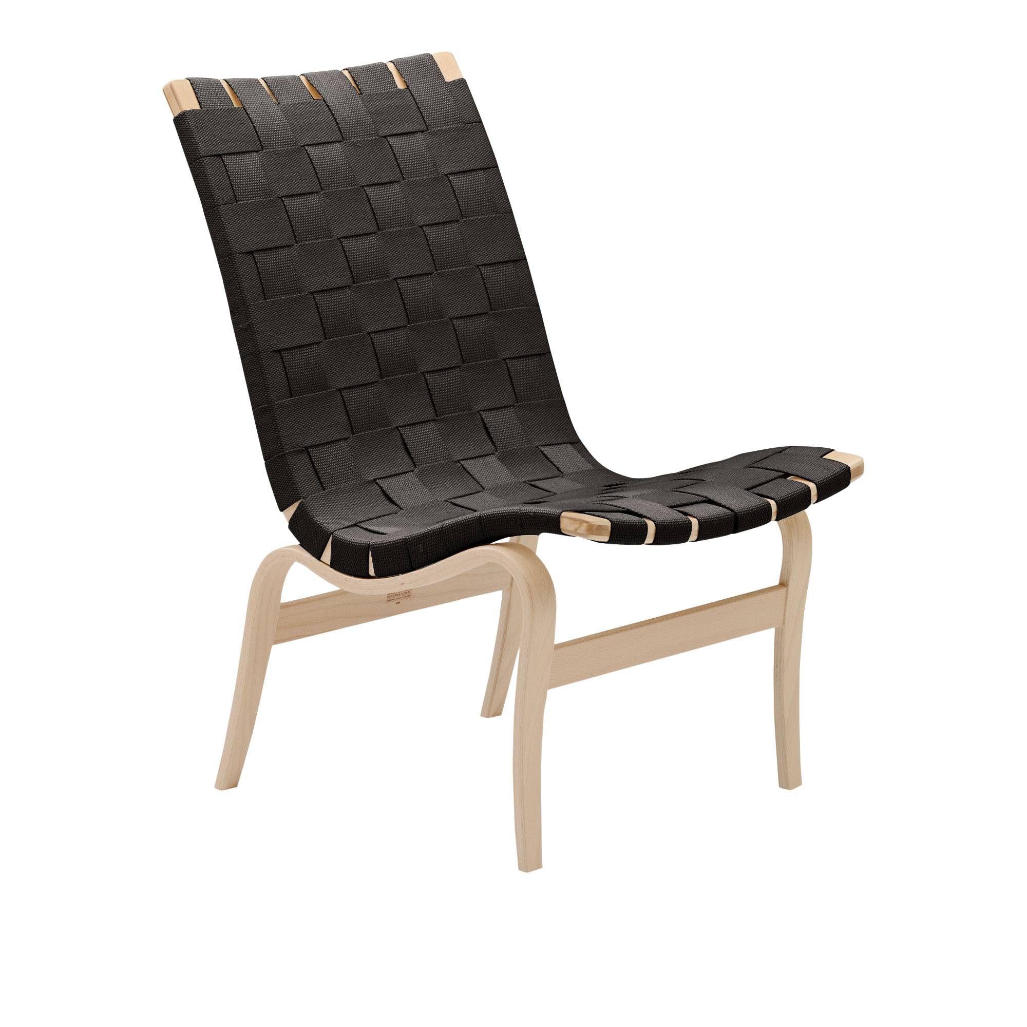 Bruno Mathsson International - Mi 471 Eva - Låg rygg utan armstöd - Klarlackad bok/Flätad sadelgjord svart - Lænestole - Bruno Mathsson - Sort - Naturmateriale/Træ