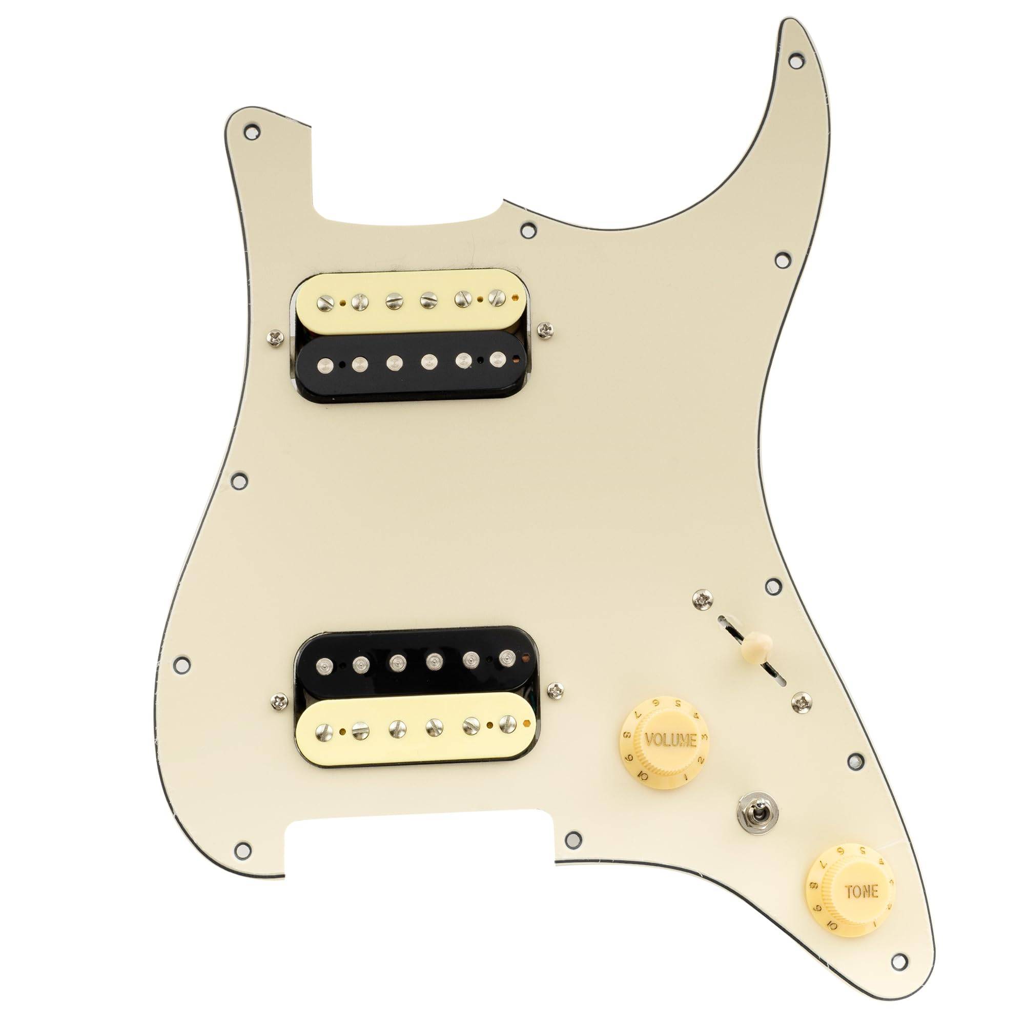 Musiclily Pro SE ST-HH-OMHA Prewired Pickguard with Alnico 5 Humbucker and Mini Toggle Switch for Strat Electric Guitar, 3-Ply, Cream