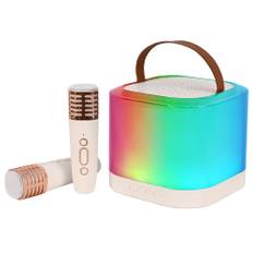 Mini Karaoke Machine Trådlös Mikrofon och Högtalare Set med 2 Mikrofoner Uppladdningsbar LED Färg vit