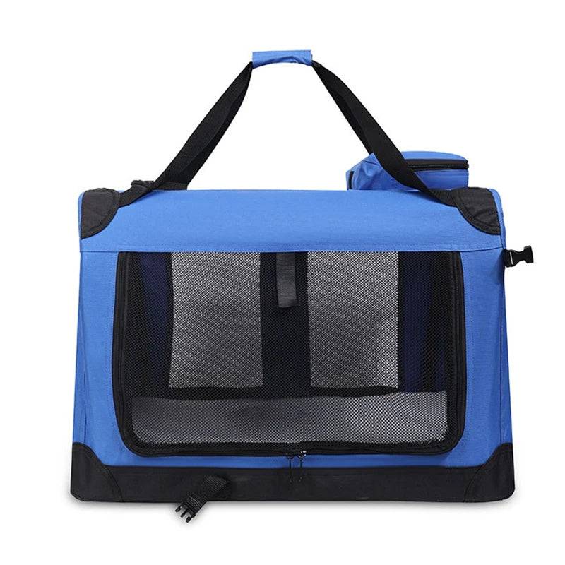 Foldable Soft Pet Crate & Travel Carrier with Mat — 3 Doors - Blue / S 50X35X35CM (S 50X35X35CM)