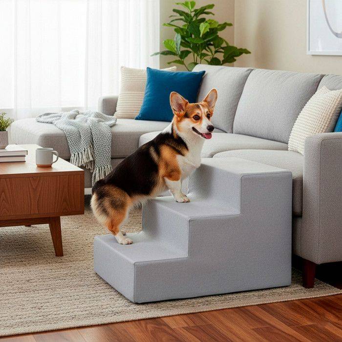 Escalier pour chiens et chats - SPRINGOS - 4 marches - mousse haute densité - housse lavable - base antidérapante