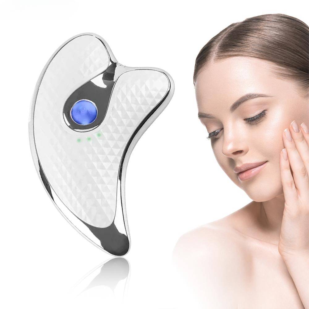 Mikroström Elektrisk ansiktsbehandling Gua Sha massageapparat Uppvärmd vibration Ansiktsskrapning Åtstramning av rynkor Dubbelhaka Hud Ansiktslyft whi
