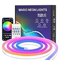 2M Neon LED Strip, RGB IC Flexibel LED Strip Utomhus Vattentät 5V LED Neon Rope Light Dimbar med App Control Music Sync Fjärrkontroll Färgbyte för inomhus- och utomhusdekoration