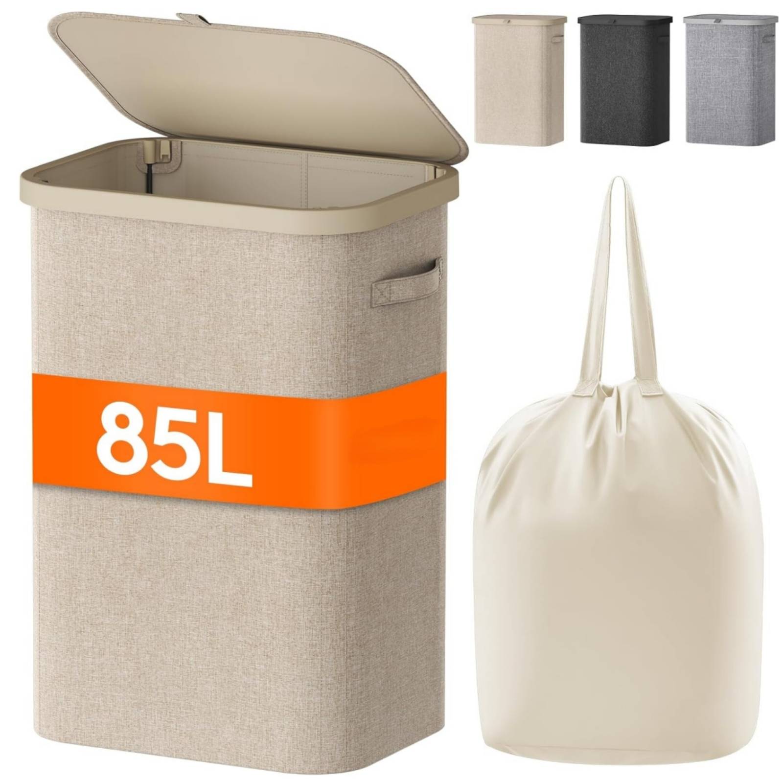 85L Laundry Hamper with Handles Inner Bag Plastic Frame Good Support Large Capacity Dirty Clothes Basket