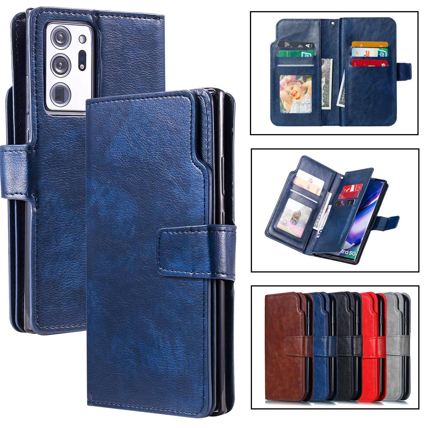 Läderfodral för Samsung Galaxy S24 S25 S26 Ultra S23 FE S22 S20 S21 S10 Plus Note 10 20 9 5G Flip Kortplats Plånbok Telefonfodral svart
