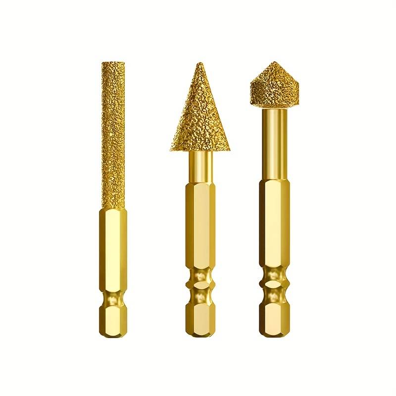 3pcs Diamond Drill Bit With Hex Shank For Rotary Use On Cast Iron And Stone; Includes Hand Drilling, Welding And Grinding Tools; Electric Chainsaw Chain File For Iron, Stainless Steel, Ceramic