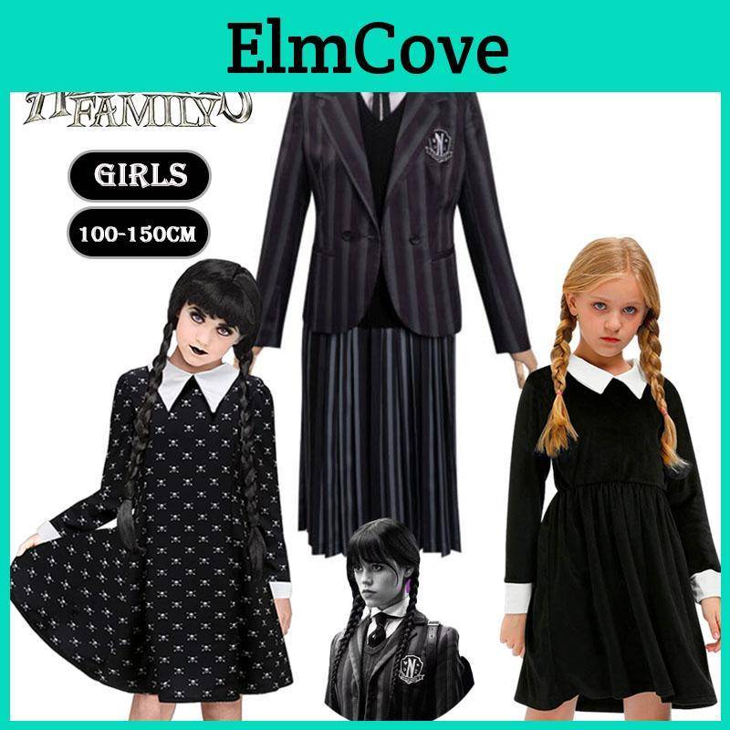 Wednesday Addams Skoluniform Flickor Barnklänning Cosplay Halloween Julparty 120-130cm black