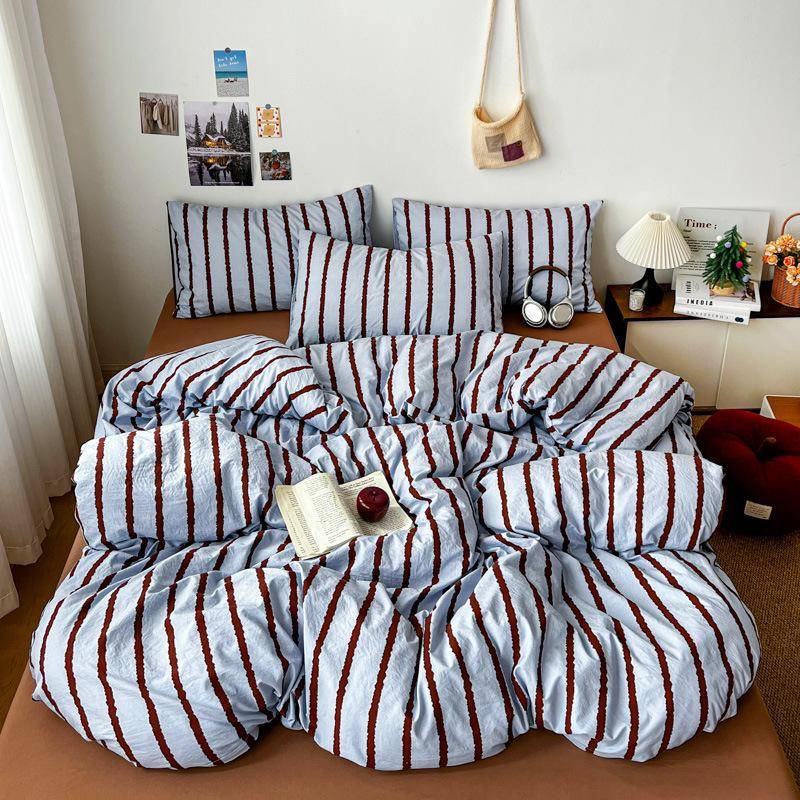 Randigt tvättat bomulls påslakan set - 3 delar, 180x200x230 cm, Idealiskt för studentrumssängkläder