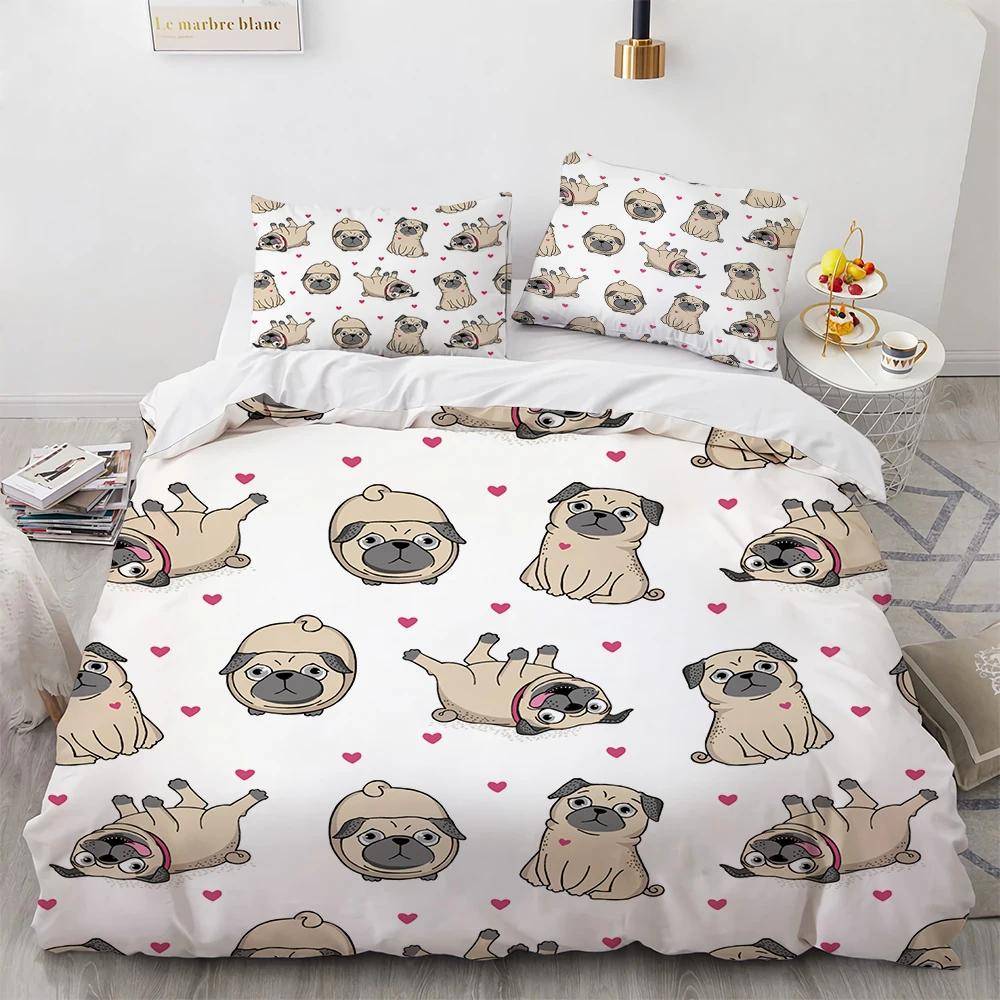 Corgi Hund Kung Drottning Påslakan Gul Tecknad Valp Sängkläder Set för Barn Pojkar Flickor Kawaii Husdjur Djur Rosa 2/3 st Täcke 173x218cm 2pcs