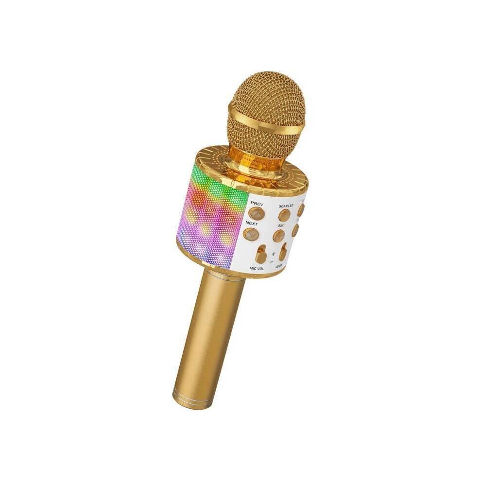Trådløs karaoke-mikrofon, børne-karaoke-mikrofon med dansende LED-lys, Bluetooth-mikrofon til børn, guld