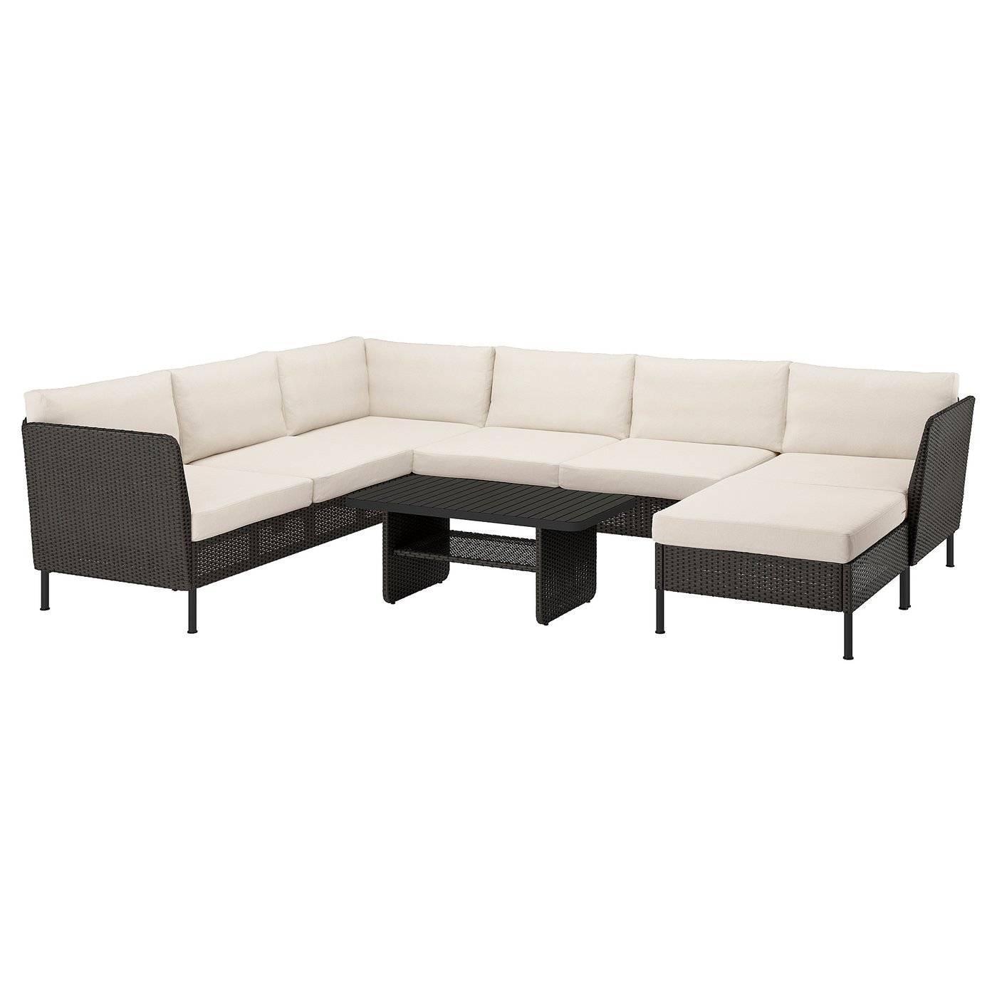 VITTSKÄR 5-sits möbelgrupp, utomhus, med schäslong/konstrotting mörkgrå Frösön/Duvholmen beige