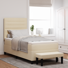 vidaXL Bäddmadrass med madrass & bänk beige 100x200 cm tyg