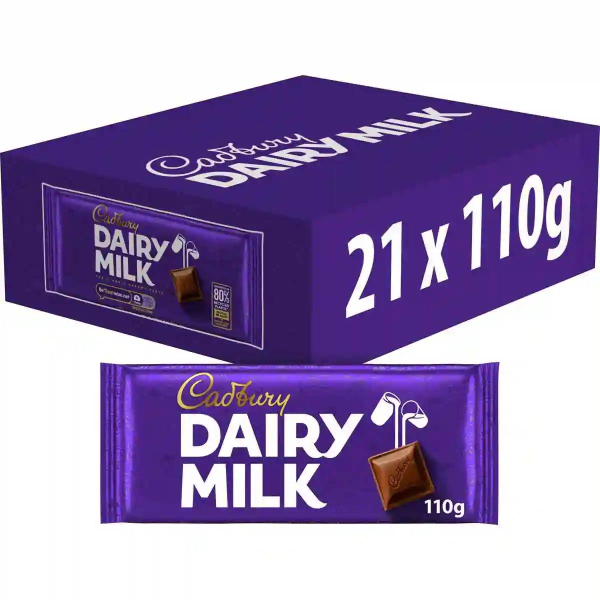 Cadbury Dairy Milk Chocolate Bar 110g (Box of 21)