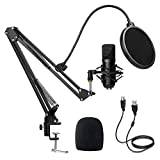 Diealles Shine Kondensator Microphone, mikrofon PC med arm, podcast-mikrofonset 192 kHz/24-bitars med bordsstativ och popskydd, popfilter för inspelning, podcasting, voice over, streaming, YouTube