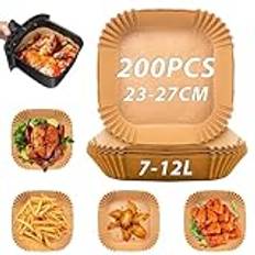 Airfryer Tillbehör Air Fryer Paper 23-27 cm, 200 Stycken Bakplåtspapper Airfryer Non-stick Vattentät och Oljesäker, Airfryer Papper Fyrkant, Tillbehör Airfryer Kompatibel med COSORI/Cecotec