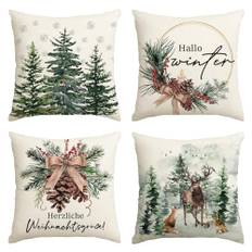 Artoid Mode Kiefernzapfen Rentier Bäume Weihnachten Kissenbezüge 4er Set, 50x50 cm Herzliche Weihnachtsgrüße Zierkissenbezug Cushion Cover Couch Deko