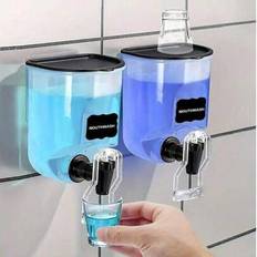 1 st väggmonterad munsköljdispenser, manuell tvåldispenser för handsprit, schampo, duschgel och lotion - badrumsorganisatör, kökstvåldispenser, husbil - Genomskinlig (2 st/set,Liten sprayflaska,Två förpackningar,Enkelförpackning)