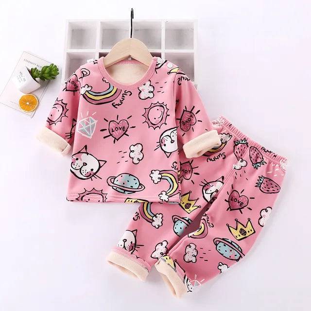 Mini Fashion™ - Cartoon Fleece-pyjamas för barn Rosa - Kärlek / Storlek 80 (12-18 månader) | Pedagogiska Träleksaker (size)