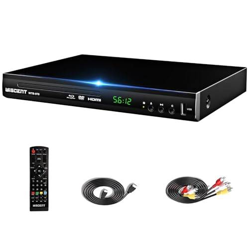 Blu-Ray Player für TV, WISCENT DVD Player mit Koaxial/HDMI/AV/Ausgang, USB-Eingang, Alle DVDs und Region B/2 Blue Ray Discs, Kompakter Full HD 1080p Bluray Player