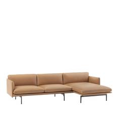 Muuto Outline Sofa Chaise Lounge - Cognac Refine Læder - Sort Stel