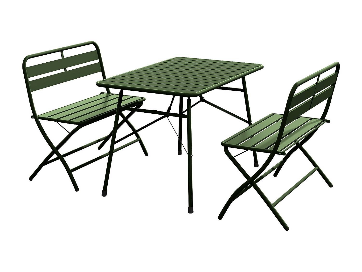 Hoppfällbar matgrupp för trädgården i metall - ett bord L.110 cm och 2 bänkar - Khaki - MIRMANDE från MYLIA