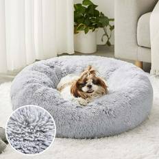TEMU Calming Dog Bed, Donut Cuddler Warming Round Bed, Fur Plush Cushion Bed For Small Medium Dogs And Cats