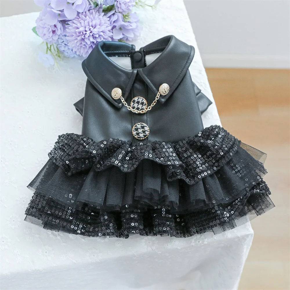 Sequin & Lace Pet Dress - Black / S-suit 1.5-3kg / SPC (S-suit 1.5-3kg)