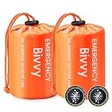 Esky Nödsovsäck, vattentät lätt termisk bivy säck, överlevnad filt väskor bärbar nylonpåse för camping, vandring, utomhus (2-pack)
