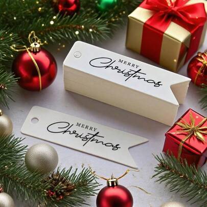 Julklappsetiketter, 100 st vita svansstjärtade hängetiketter, för juldekorationer med familj och vänner, presentinslagning etc. - Multifärgad (Multi-size)