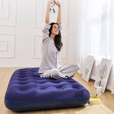 TEMU Inflatable Air Mattress, Single Size, Portable Rectangle Sleeping Pad With Flocked Top, Pvc Fabric, Uncharged, For Camping - Random Color