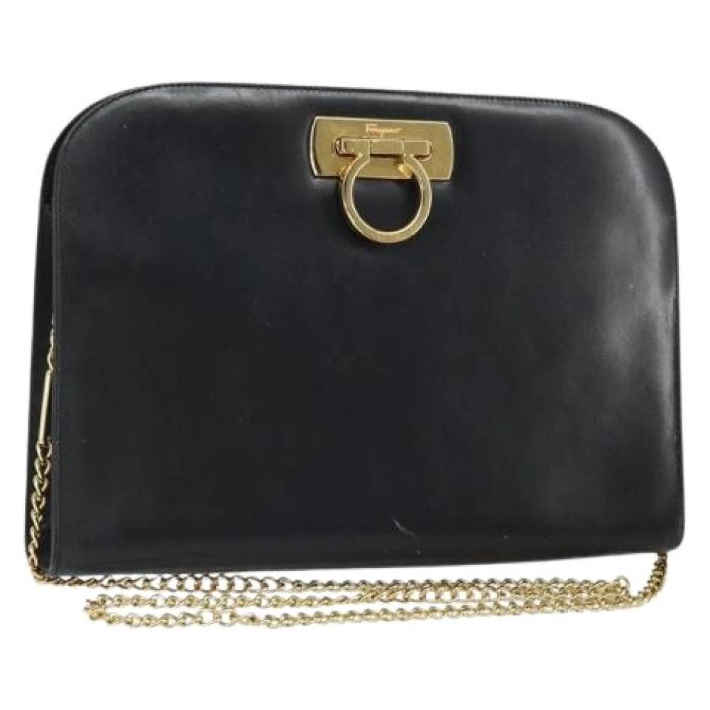 Salvatore Ferragamo Pre-owned Pre-owned Læder Skuldertaske - Vintage - Dame - Sort - ONE SIZE - Uld