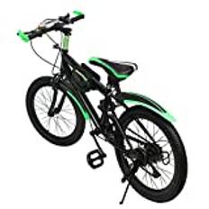 20 tums barncykel, vuxencykel, stadscykel, 6-växlad mountainbike, hårdstål-cyklar, dubbla skivbromsar, stötdämpning säkerhetsbromssystem (grön)