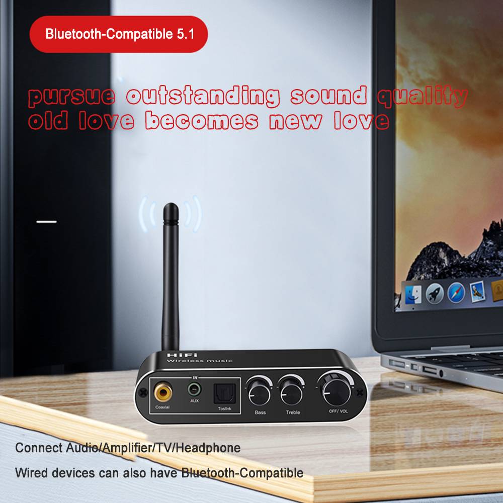 Bluetooth-Compatible Receiver Digital to Analog Audio DAC Converter Spdif Optical Coaxial Signal to 3.5MM AUX Amplifier Decoder