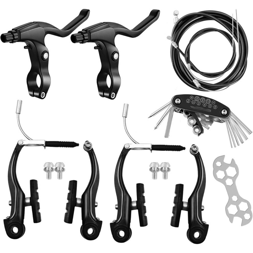 Cykelbremsetilbehørssæt, universelt til styr med 2,2 cm diameter, aluminiumslegering, bremsegreb med for- og bagbremsekabler, automatisk greb