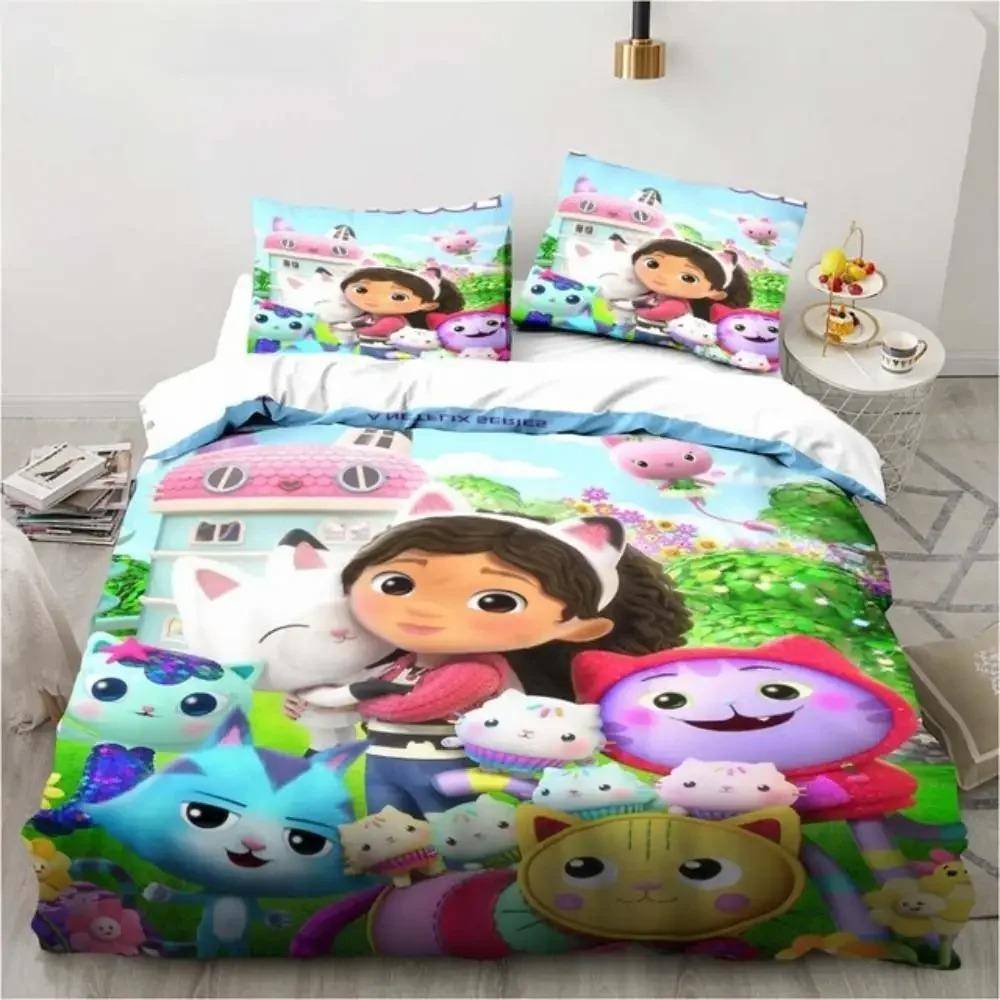 Gabbys Dockhus Sängkläder Set Tecknade Örngott Täcke Överdrag För Flicka Barn Gåva Singel Twin Full Queen Sött Kawaii 3D Påslakan AU Double 180x210cm