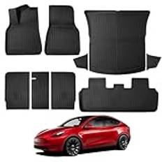 BASENOR 9ST Tesla Model Y Golvmattor 3D Full Set Inre liners Allväder Anti-Slip Vattentät Trunk Mat Säten Ryggskydd Skydd Model Y Tillbehör 2021-2023