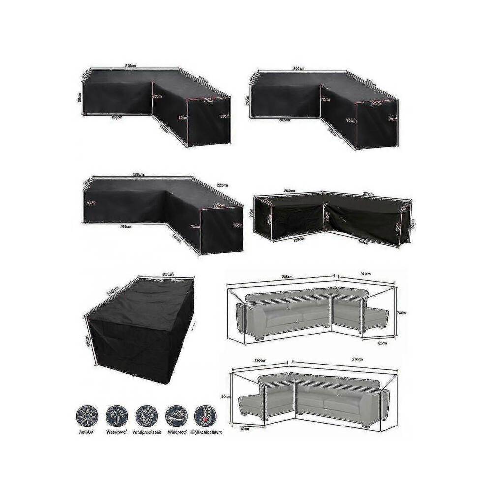 (260*192*82cm) 12 Size L Shape All-purpose Covers Waterproof Rattan Corner Furniture Cover Garden Patio Outdoor Sofa Protector Anti-dust