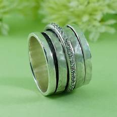 Bred spinner ring med hvide Zirkon sten, 58