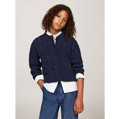 Open Knit Chenille Boxy Cardigan - NAVY BLUE - 74 cm