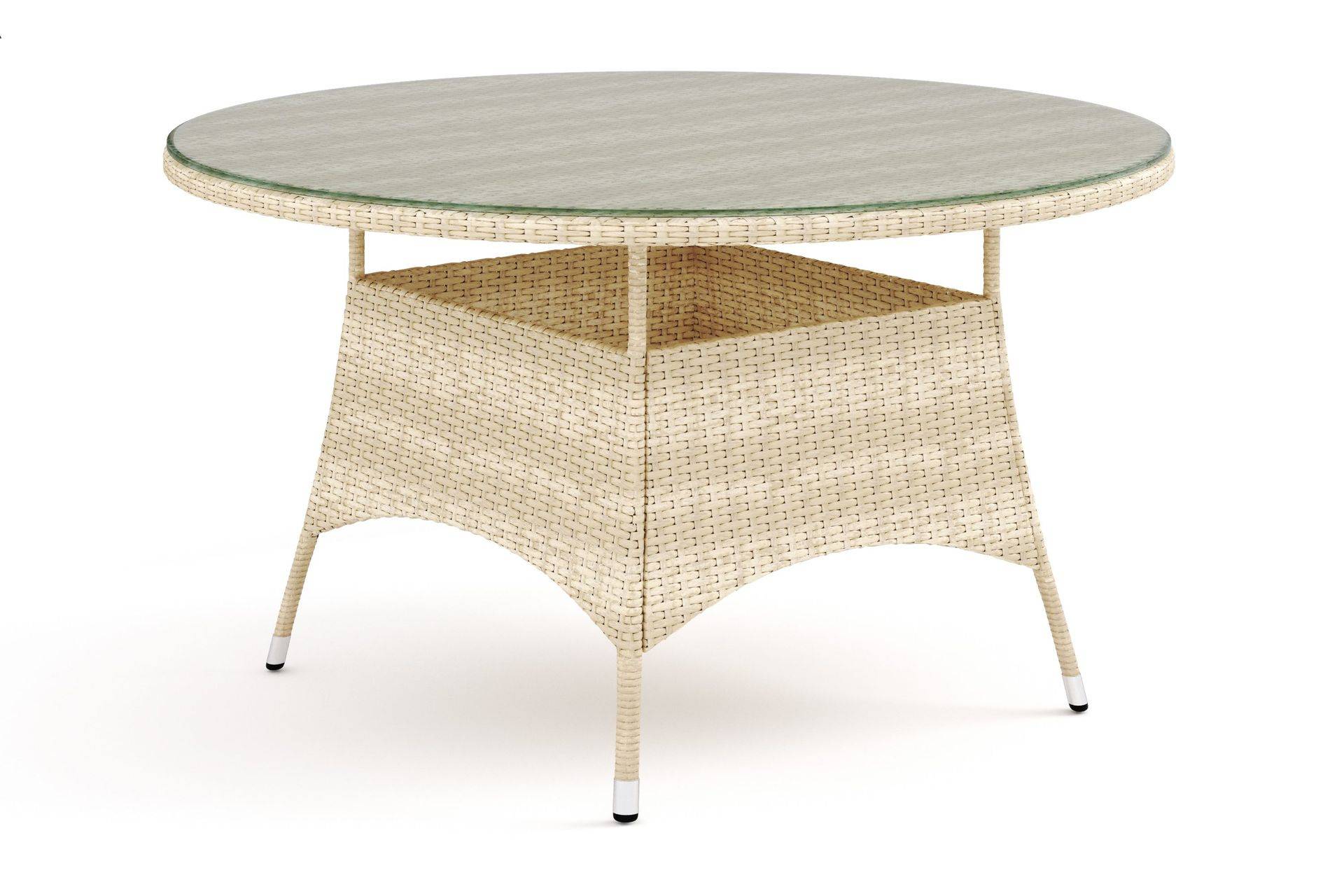 Thor Runt Matbord Utomhus 140 cm i konstrotting med glasskiva - Beige utomhus Comfort Garden