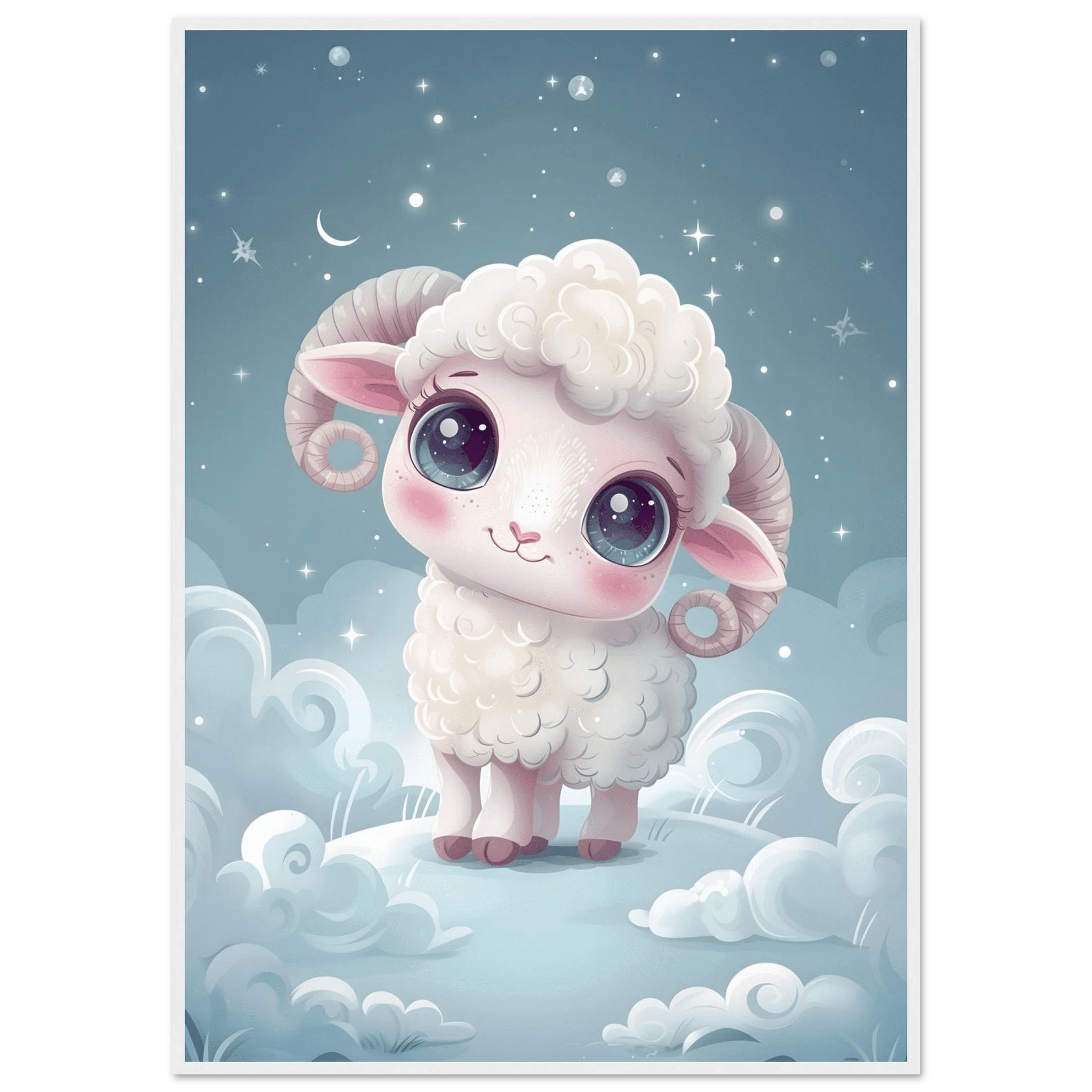 Fårposter-70x100 cm / 28x40″ / Med ram / Vit